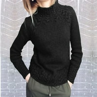 Женски пуловер Разчистване Жени с дълъг ръкав твърд цвят половин висока яка топ ежедневни разхлабени плетени пуловери Rollbacks Black S