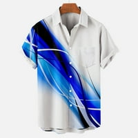 Мъже непринуден моден отбит яка Хавайски печат късо ръкав имат джобове кардиганни копчета риза върхове блуза, хлабина