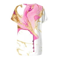 Дамски блузи жени с къс ръкав Небрежни графични отпечатъци Модни v-образни тийнейджъри летни върхове розови xl