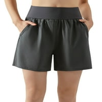 Kelajuan женски твърд цвят йога кратък, коремът контролира високата талия широка кратка панталони със странични джобове