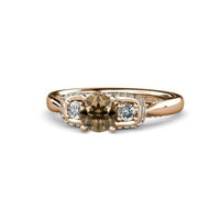 Smoky Quartz и Diamond Three Stone Ring с диамант на страничен бар 1. CT TW в 14K розово злато.size 8.5