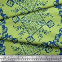 Soimoi Green памучен фланелка Flable Floral Damask Printed Fabric Wide