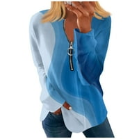 Yubatuo с дълъг ръкав ризи с цип за жени печат графични тийнейджъри блузи ежедневни плюс размер основни върхове пуловер суичър за жени небесно синьо l