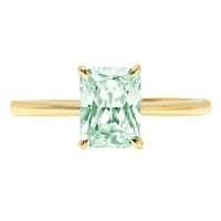 2. CT Brilliant Radiant Cut Симулиран зелен диамант 14K Жълто златен пасианс пръстен SZ 3.75