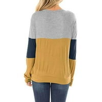 Cuhas дамски модни блузи ризи есен есен зима ежедневни цветове контраст кръгла шия пуловер дълъг ръкав плюс размер дамски върхове жълти l