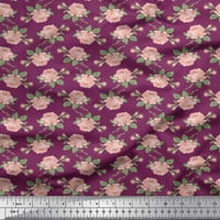 Soimoi Rayon Check, Leaves & Rose Floral Printed Craft Fabric край двора