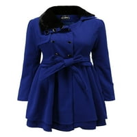 Дами от предния път на средна дължина Belted Overcoats Lapel Elegant Trink Coats Double Breated Winter Outwear Lavy Blue 4XL