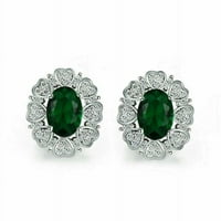 3CT Emerald & Moissanite Oval & Round Stud Cear Sterling Silver за жени за подаръци
