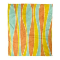 Хвърлете одеяло акварелен жълт морски печат син и морков оранжев райе извита линия модел топло фланелно меко одеяло за диван с мебел легло