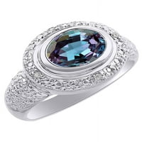 Diamond & симулиран александрит пръстен в сребро със стерлинги - диамантен ореол - цветен камък за раждане на камък