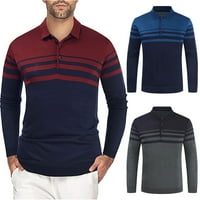 Мъжки плетена пуловерска риза Небрежен цветен блок тънък годен бутон за пуловер нагоре с яка голф пуловерни върхове