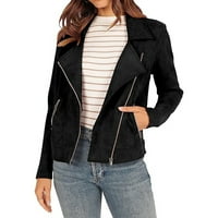 Небрежни якета за жени дами модни мотоциклет солиден цвят джобно яке с късо палто с цип