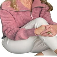Coduop жени пуловер плетен пуловер с дълъг ръкав костенурка ципира твърди ежедневни ежедневни върхове