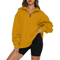Дамска суичър с огромна суичър за жени падане половин цип пуловер Небрежен риза с дълъг ръкав джъмпер върхове оранжево XL