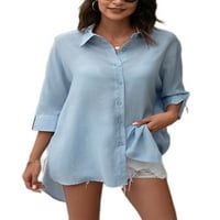 Пайли дамски ревера шия ежедневни ризи свободни работна туника риза солиден цвят плажни върхове блуза