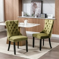 Комплект столове за хранене с кадифено тапицирани, столове за трапезария, висококачествен масивен дървен кухня и столове за трапезария с дървени крака за нокти за кухня, маслинено зелено