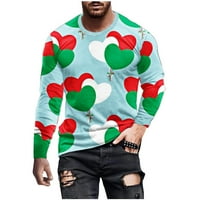 Термични ризи за клипки за мъже кръгла врата с дълъг ръкав пуловер за валентински ден отпечатана тениска блуза
