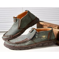 Мъжки ежедневни обувки комфорт глезени ботуши цип кожени обувки Неплъзгащи се ботуши мъже Ръчно шевовете дишащо зелено 7