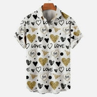 Одеерби графични плажни ризи за мъже ежедневни копчета Свети Валентин за печат блуза с джобна ревера с къс ръкав бяла