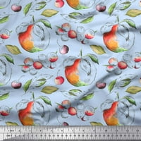 Soimoi Blue Rayon Fabric & Berries Плодове отпечатани тъкани с широк двор