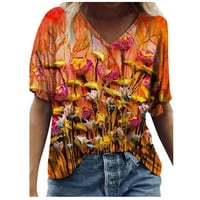 Тропически летни върхове за жени v флорални ризи с шия с къси ръкави пеперуди блузи ежедневни дрехи бохо
