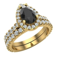 Круша изрязано черен диамантен хало сватбен пръстен 14k злато 2. Карат