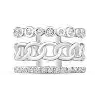Araiya 10K White Gold Diamond Triple Row Band Ring за жени, размер 7.5