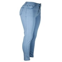 Женски кльощави средни дънки на глезени панталони дълги дънкови панталони светло сини 6xl