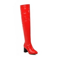 Женски обувки есен и зимен участък патентен кожен тънки дебели ботуши с висок ток C и Y цвят ботуши над коляното ваканция Red 6.5
