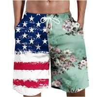 Fartey 4 юли късо за мъже просторен флорален американски флаг пачуърк печат шорти плаж еластична талия джобове