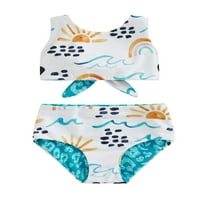 Lieserram Toddler Girl Swimsuits, месеци 2t 3t бански костюми без ръкави Карикатури за печат възел обратно върхове + бикини долни плажни дрехи
