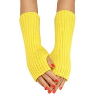 Ръкавици жени есен и зимен твърд цвят многоцветна вълна дълга раирана плетена половина пръстови ръкавици