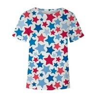 PBNBP 4 юли ризи за жени Лято американски флаг Crewneck Тениски с къс ръкав Летни спестявания Просверие