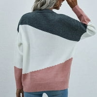 Aoksee пуловери за жени дами есен и зима свободен горен горен дълъг ръкав плетен пуловер екипаж от врата на врата пуловер