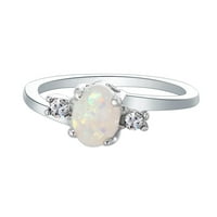 Бижута пръстени изискани женски стерлингов сребърен пръстен Овален изрязан огън Опал диамантен лента Аксесоари за жени
