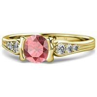Розов турмалин и диамантен годежен пръстен 1. CT TW в 14K жълто злато.size 9
