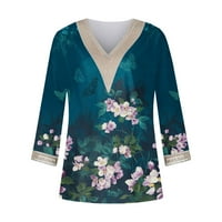 Meichang плюс размер върхове за дамски модерен ръкав лятната блуза мраморна принт дантела v neck ризи rela fit пуловер тениски