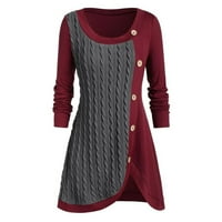 Hinvhai плюс размер на пуловера върхове на сезонен клирънс плюс размер женски дълъг ръкав твърд ботуши Pachwork Асиметрични върхове Пуловер червено 24