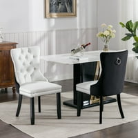 & Мебели, колекция Nikki Модерна, висок клас, туфтирана твърдо дърво съвременен PU и кадифено тапициран стол за хранене с дървени крака, гарнитура на ноктите 2-pcs ， White+Black, SW2101WB