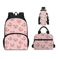 Pink Pig Head Print School Backpack Middle School Bookbag Rucksack & Imagable Lound Case & Lasting Use Water Bottle Bag School Complese