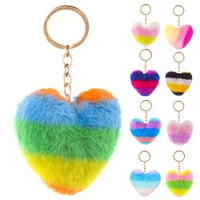 DeYuer Plush Multicolor Splicing Heart във формата на висулка Ключов чанта за кола Ключ декор за пръстен
