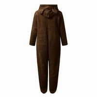 Samickarr One Jumpsuit Pajamas за жени размити топли шерпа с дълъг ръкав с качулка пижама Jumpsuit Winter Топла ромперия за сън с цип с качулки с качулки