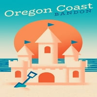 Bandon, Oregon, колекция от брегова линия, избледняла слънце, пясъчен замък на плажа