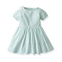 Деца малко дете бебе момичета пролет лято солиден памук с къс ръкав принцеса рокли дрехи размер 120