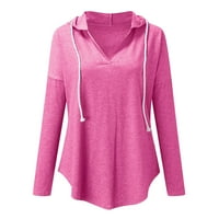 Entyinea плюс размер дамски върхове дълъг ръкав риза Henley ежедневен бутон нагоре туника върхове горещо розово l