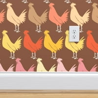 Тапет за търговски клас 27ft 2ft - Rooster Brown Farm Chicken Hen Country Chic Traditional Wallpaper от Spoonflower