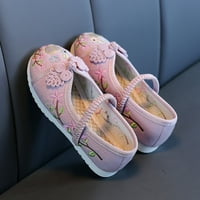 Момичета бродирани купони обувки плоско дъно ретро елегантна мода деца изпълнение рожден ден сандали бебешки ежедневни обувки ежедневно първо ходене