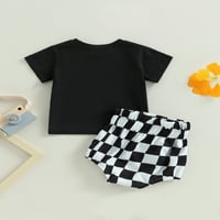 Biayxms бебешки момичета облекло писмо печат с къс ръкав върхове и шахматна шорти за печат комплект летни дрехи