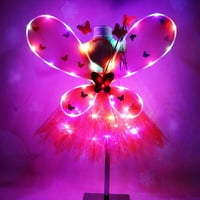 Момичета за малки деца феерични косплей тоалети, светлинна пола от туту+LED фея пеперуда крила+Hair Hoop+Butterfly пръчици