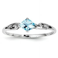 Сребрен сребърен диамант и небесно синьо симулиран пръстен за възглавница от Топаз - размер 9